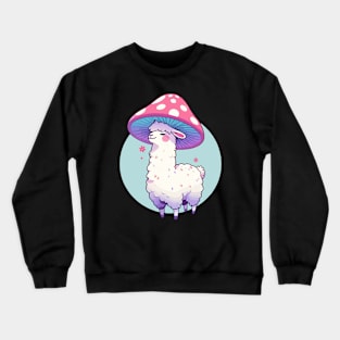 Kawaii simple smiling llama in Mushroom Hat Crewneck Sweatshirt